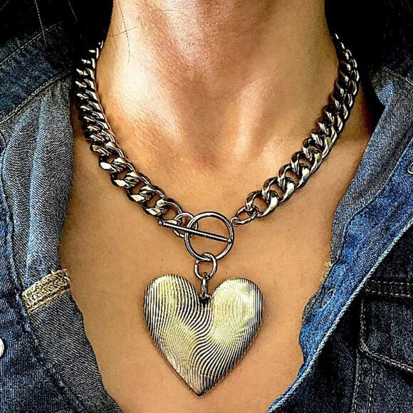 Handmade Silver Oversized Heart Necklace - Picture 4 of 7